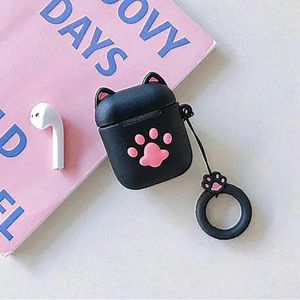 Cat paw Airpods Case for 1 or 2 Generation Silicone earphone buds new black *